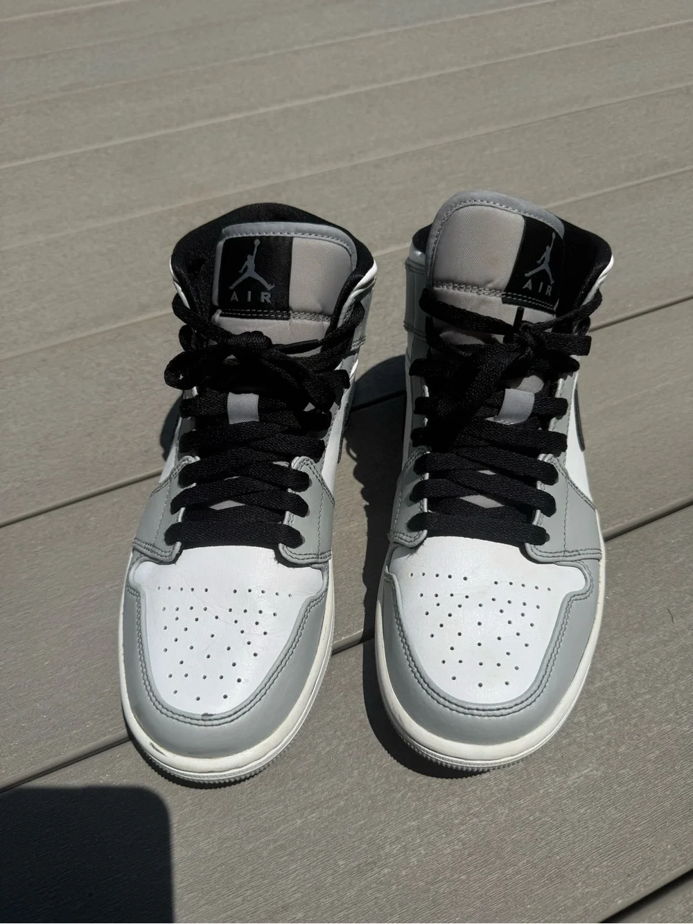 Jordan High-Top Sneakers in White, Gray & Black